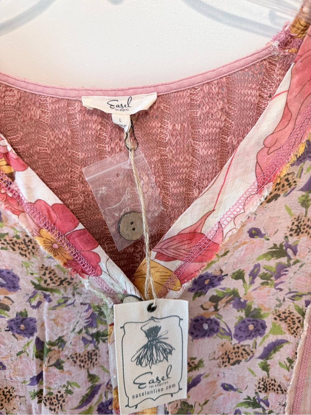 easel Pink Multi-Print Patchwork V-Neck Tunic - Picture 3 of 10